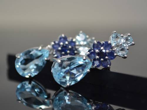 REAL TOPAZ AND SAPPHIRE 925 SILVER EARRINGS