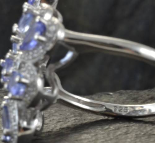 DAINTY REAL TANZANITE AND CZ 925 SILVER RING SIZE 9