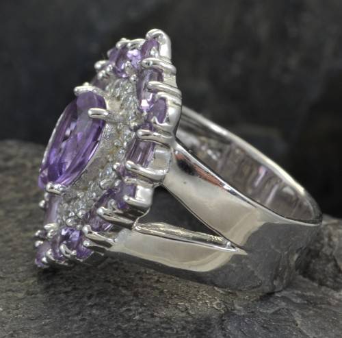 GORGEOUS COLOUR! GENUINE BRAZILIAN  AMETHYST AND CZ 925 SILVER RING SIZE 8.75