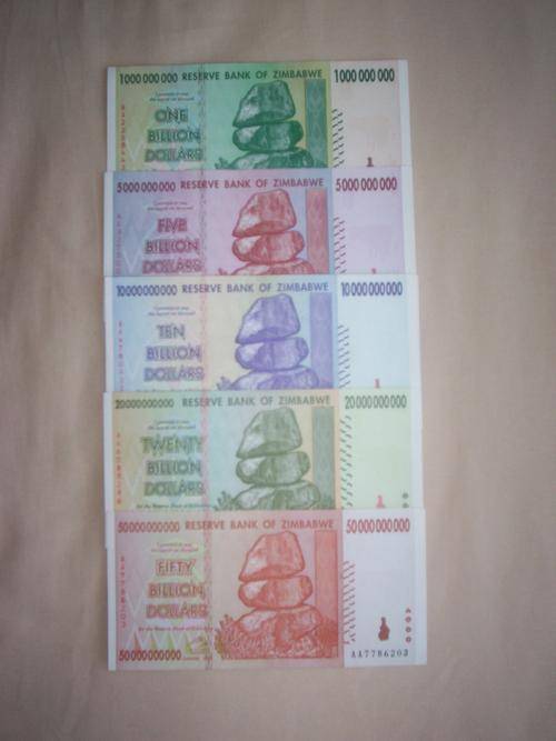 !!!  BILLION DOLLAR ZIMBABWE NOTE SET - 5 NOTES !!!