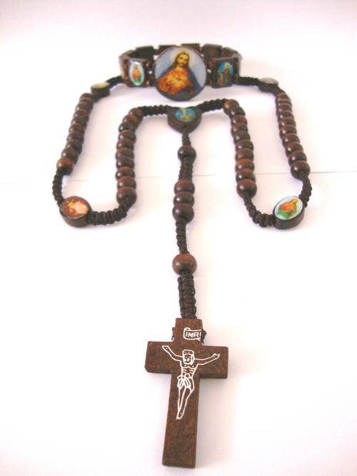 "Christian" (COMBO SET) Varnished Wood Bead - Bracelet & Rosary Set