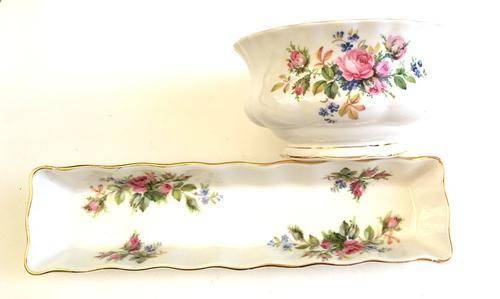 Royal Albert Moss Rose Rectangular dish and Sugar Bowl