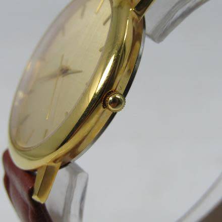 MENS GOLD PLATED ART DRESS WATCH WITH GENUINE LEATHER STRAP