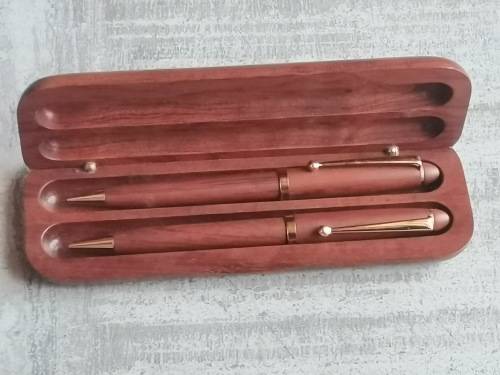WOOD PEN AND PENCIL SET IN WOOD DISPLAY BOX