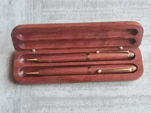 WOOD PEN AND PENCIL SET IN WOOD DISPLAY BOX