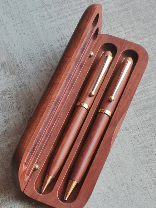 WOOD PEN AND PENCIL SET IN WOOD DISPLAY BOX