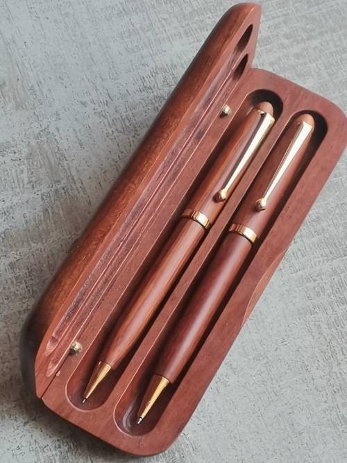 WOOD PEN AND PENCIL SET IN WOOD DISPLAY BOX