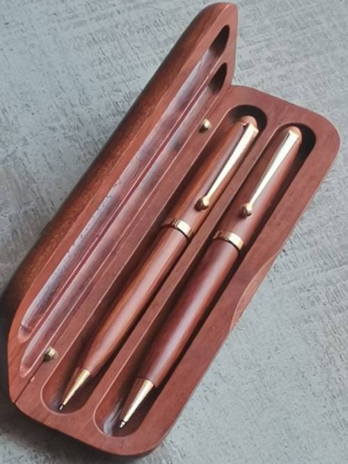 WOOD PEN AND PENCIL SET IN WOOD DISPLAY BOX