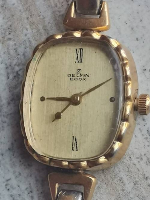 VINTAGE LADIES DELFIN EDOX GOLD PLATED QUARTZ WATCH IN EXCELLENT WORKING CONDITION