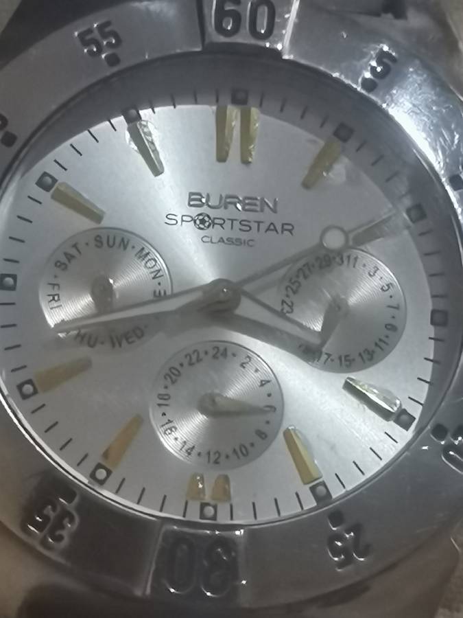 BUREN SPORTSTAR CLASSIC MENS STAINLESS STEEL WATCH IN EXCELLENT WORKING CONDITION