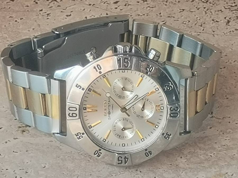 BUREN SPORTSTAR CLASSIC MENS STAINLESS STEEL WATCH IN EXCELLENT WORKING CONDITION