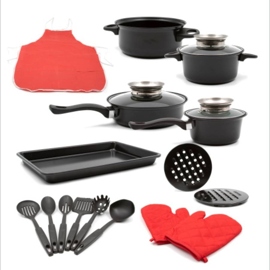 NEW ALPINE GREY 19 PIECE IRON NON STICK COOKWARE POT SET - BLACK