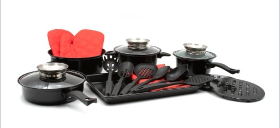 NEW ALPINE GREY 19 PIECE IRON NON STICK COOKWARE POT SET - BLACK