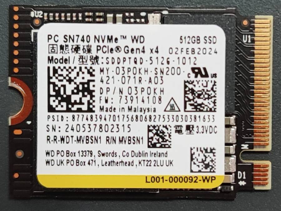 SSD - 512GB NVMe SSD - WD SN 740 - New