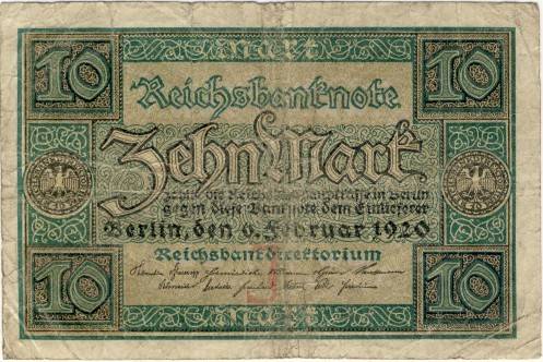 Germany - 10 Mark, 1920, Ten Mark Note, p67 a