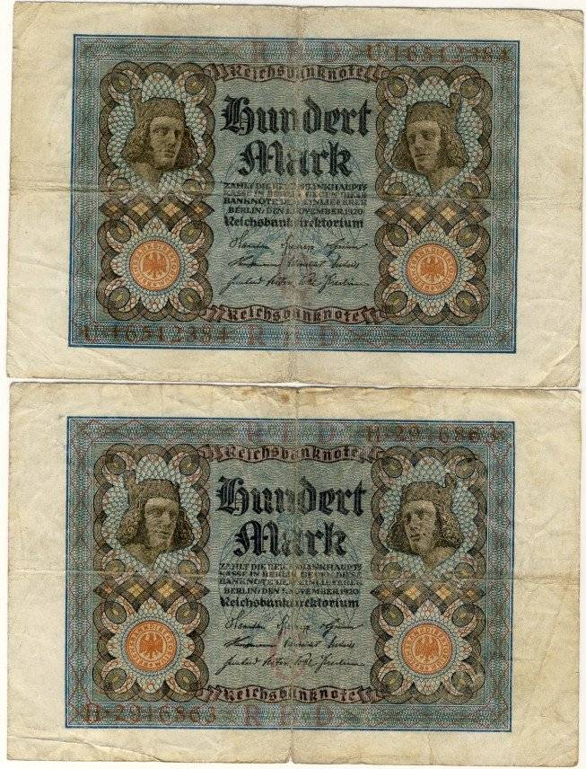 Germany - 100 Mark Variants, 1920, 2 x One Hundred Mark Notes, p69 a+b