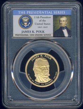 2009 PCGS Graded Proof-69 DCam, Presidential Dollar, $1, USA, America, James k Polk