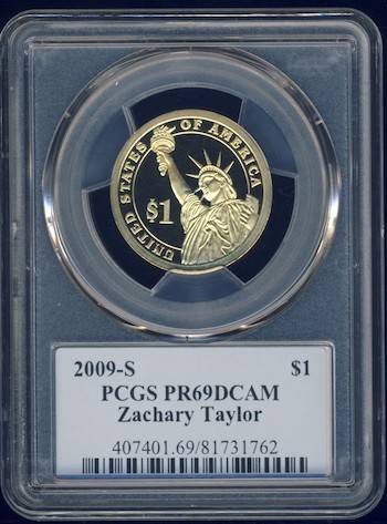 2009 PCGS Graded Proof-69 DCam, Presidential Dollar, $1, USA, America, Zachary Taylor