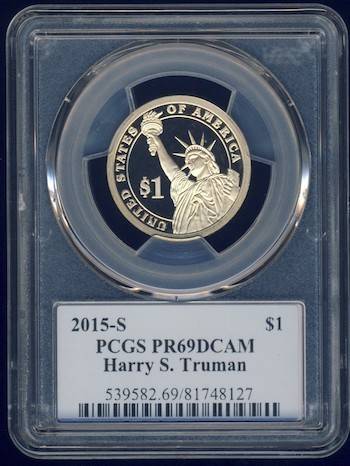 2015 PCGS Graded Proof-69 DCam, Presidential Dollar, $1, USA, America, Harry Truman