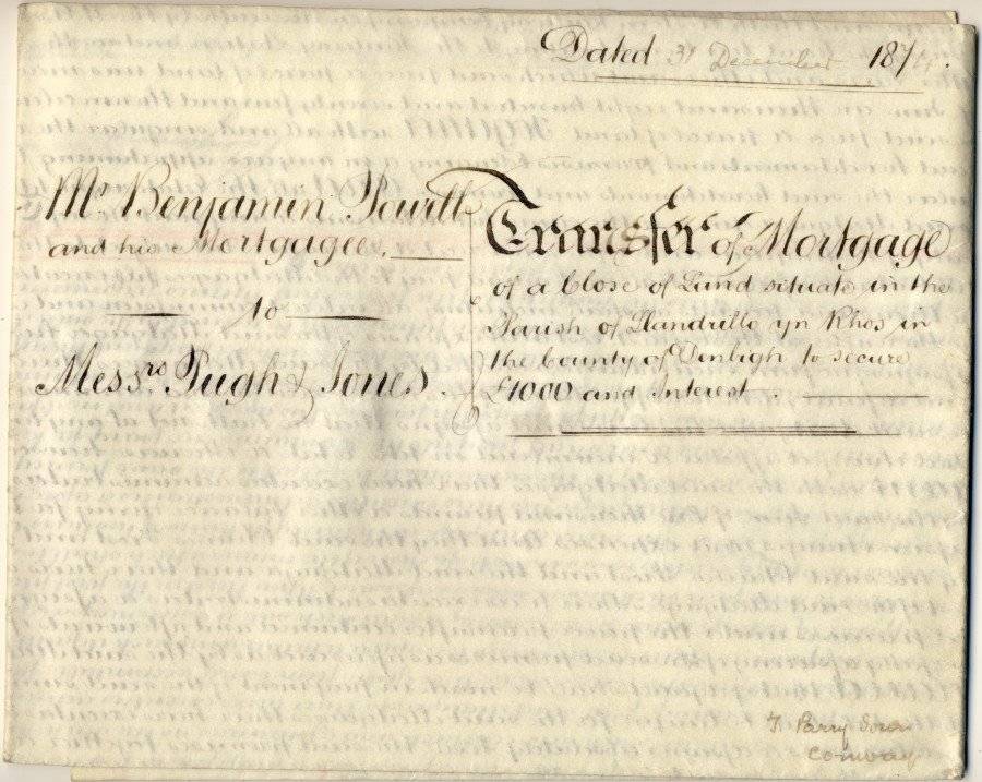 1874 Vellum Indenture with Seals and Stamp, Hand Written, Mortgage Transfer