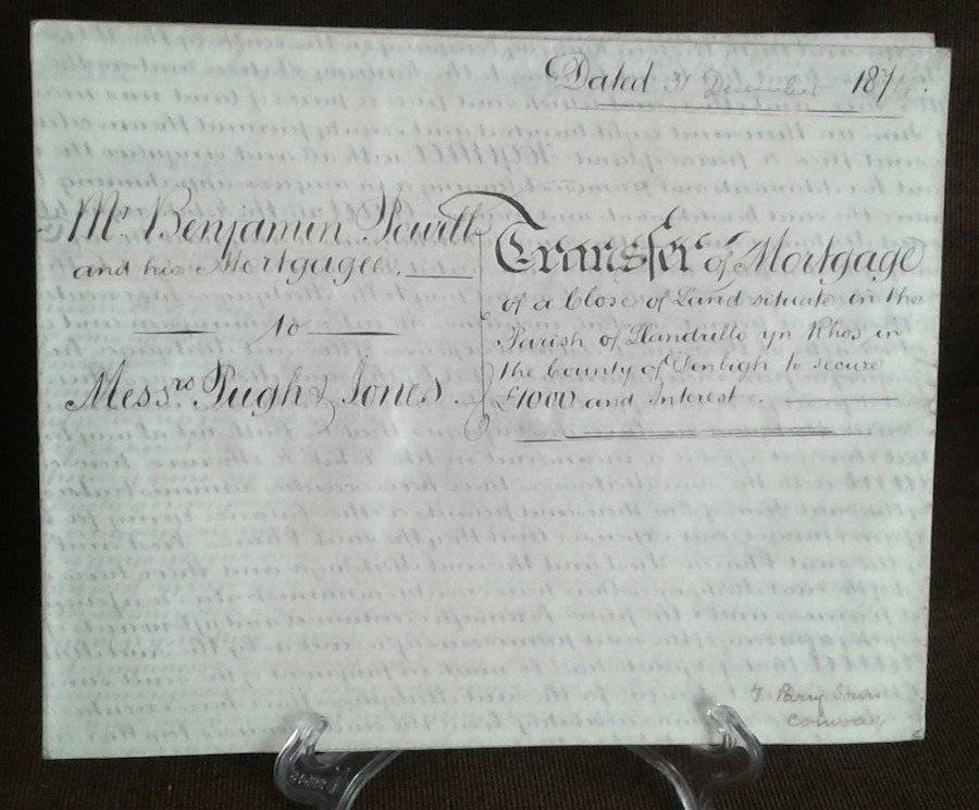 1874 Vellum Indenture with Seals and Stamp, Hand Written, Mortgage Transfer
