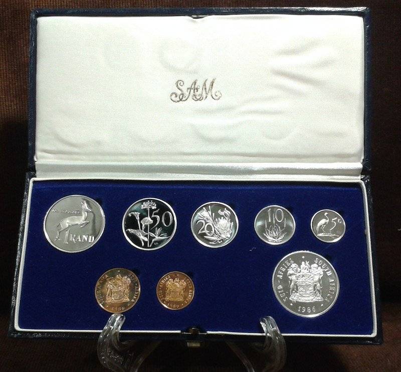 1986 Short Proof Set, w/ Silver One Rand Coin, South Africa