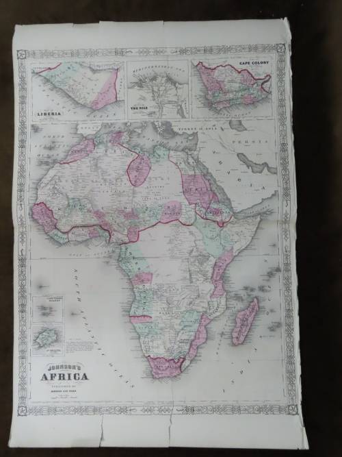 1864 Map of Africa, Damaged and Torn, Good for Framing, Original Johnsons Map
