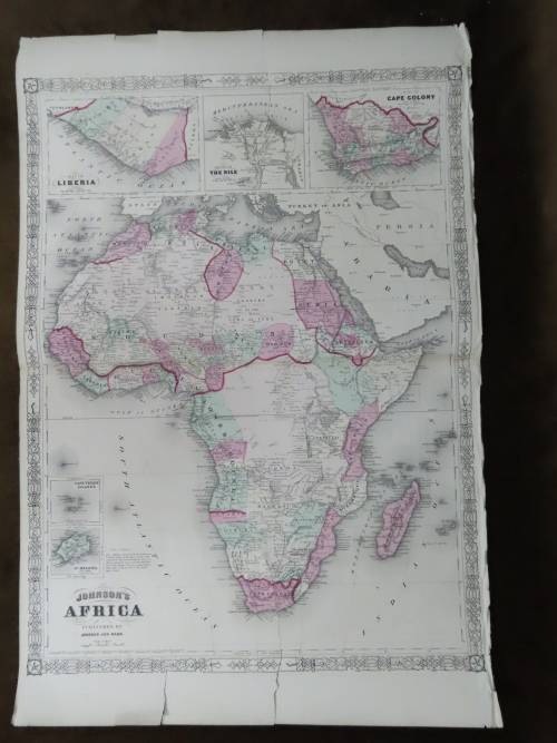 1864 Map of Africa, Damaged and Torn, Good for Framing, Original Johnsons Map