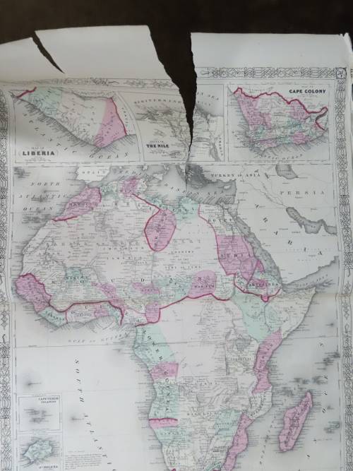 1864 Map of Africa, Damaged and Torn, Good for Framing, Original Johnsons Map