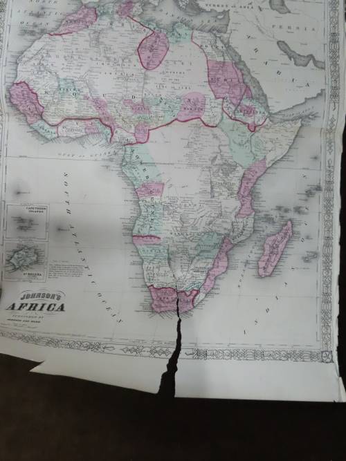1864 Map of Africa, Damaged and Torn, Good for Framing, Original Johnsons Map