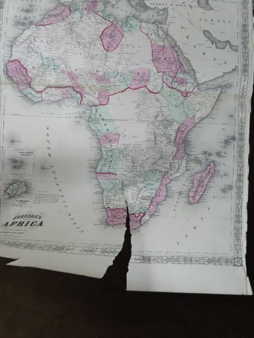 1864 Map of Africa, Damaged and Torn, Good for Framing, Original Johnsons Map