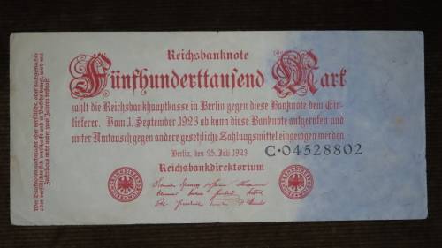 Germany - 500 000 Mark, 1923 , p92 , 8 Digit Serial Number
