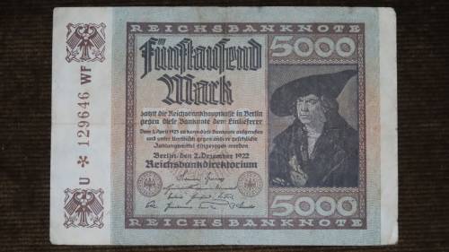 Germany - 5000 Mark, 1922 , p81a , Stars Watermark