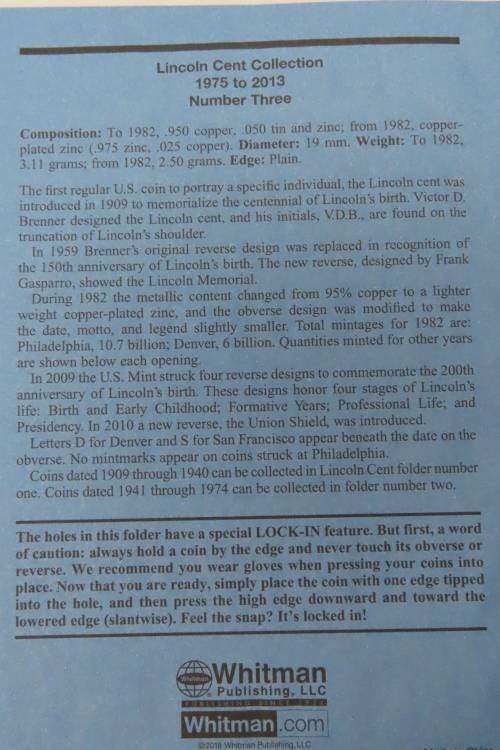 Collector`s Folder for Lincoln Penny Collection 1975 to 2013