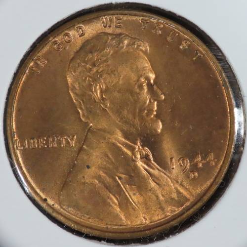 USA , 1944 D Lincoln Cent, BU Wheat Penny , Denver Mint, Uncirculated Gem Red
