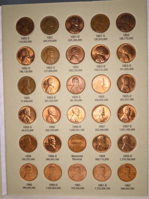 High Grade Complete Lincoln Cent PDS Set 1941 to 1974, 90 Coins Uncirculated Gem Red in Folder