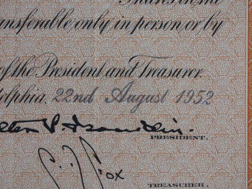 Pennsylvania Railroad Company, Stock Certificate, 1952 , 30 Shares