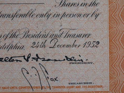 Pennsylvania Railroad Company, Stock Certificate, 1952 , 5 Shares