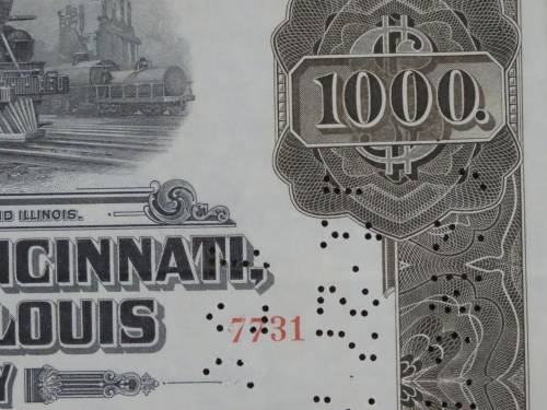 1925 Pittsburgh Cincinati Chicago and St Louis Railroad Company, $1000 Gold Bond Certificate 7731