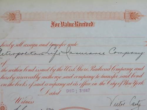 1927 West Shore Railroad Company, $1000 Bond Certificate M48871