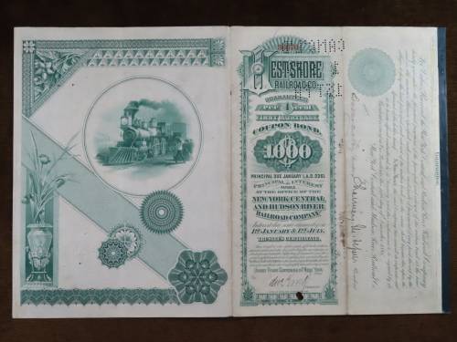 1885 West Shore Railroad Company, $1000 Bond Certificate With  Coupons 36670