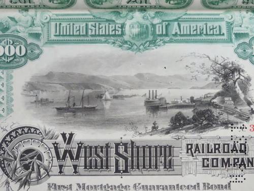 1885 West Shore Railroad Company, $1000 Bond Certificate With  Coupons 36670