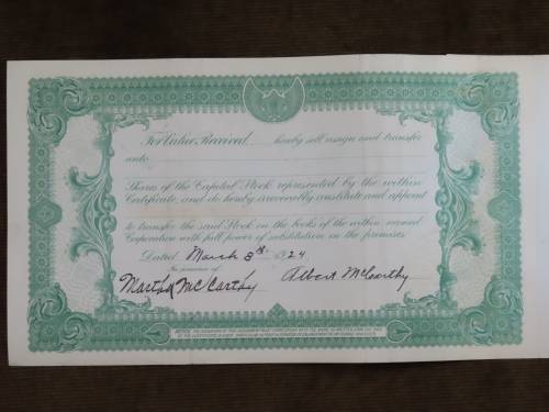 1924 Western Union Mining Company, Stock Certificate, 1000 Shares , 3121