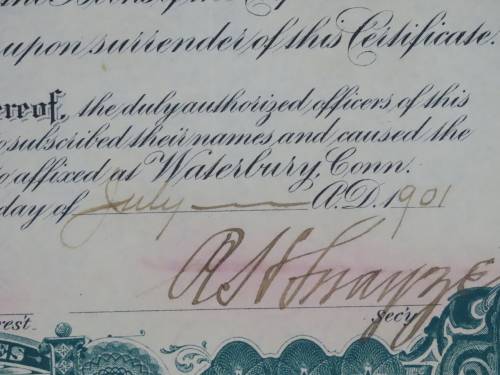 1901 Plume And Atwood Manufacturing Company, Stock Certificate, 317 Shares , 207