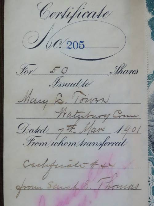 1901 Plume And Atwood Manufacturing Company, Stock Certificate, 50 Shares , 205