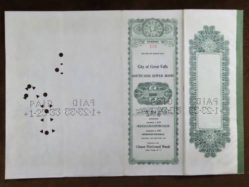 1919 City of Great Falls - South Side Sewer Bond, $1000 Bond, 125