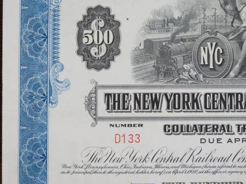 1955 New York Central Railroad Company Bond, $500 Bond, D133