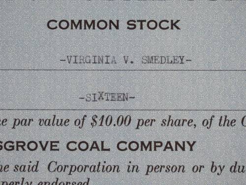 1948 Cosgrove Coal Company, Stock Certificate, 16 Shares, 205