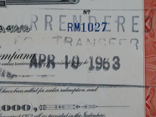 1948 St Louis San Francisco Railway Company, $1000 Bond Certificate RM1027