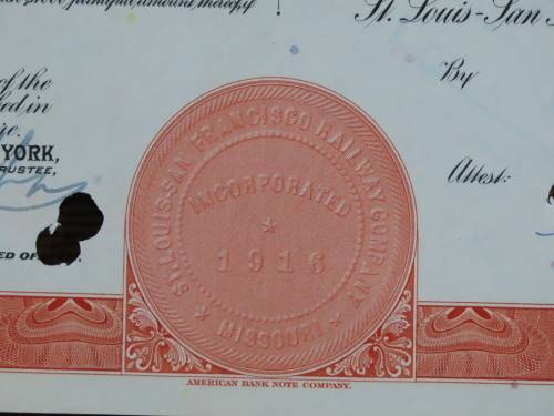 1948 St Louis San Francisco Railway Company, $1000 Bond Certificate RM1029
